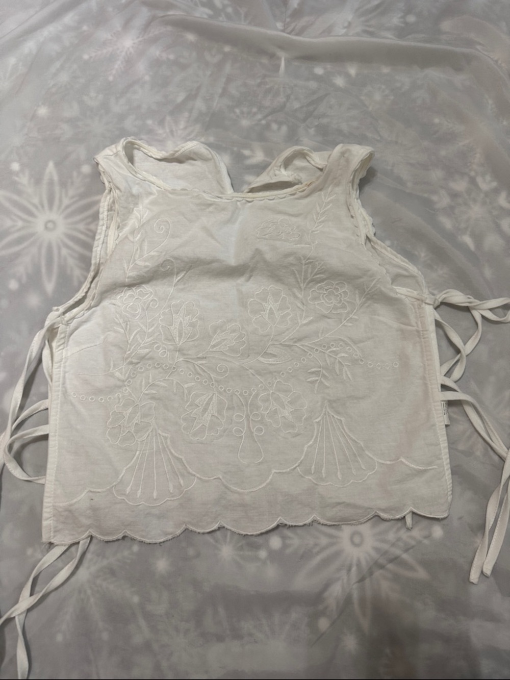 Zara White Embroidered Tie-Side Camisole